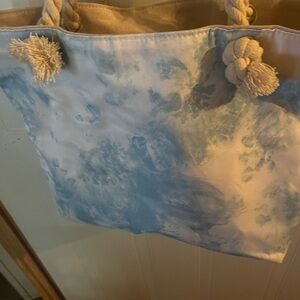 Blue and White Tie-Dye beach Tote Bag